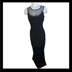 Vintage Stenay 8 Silk Gown Fully Beaded Glam Hollywood Black Long Formal Shear